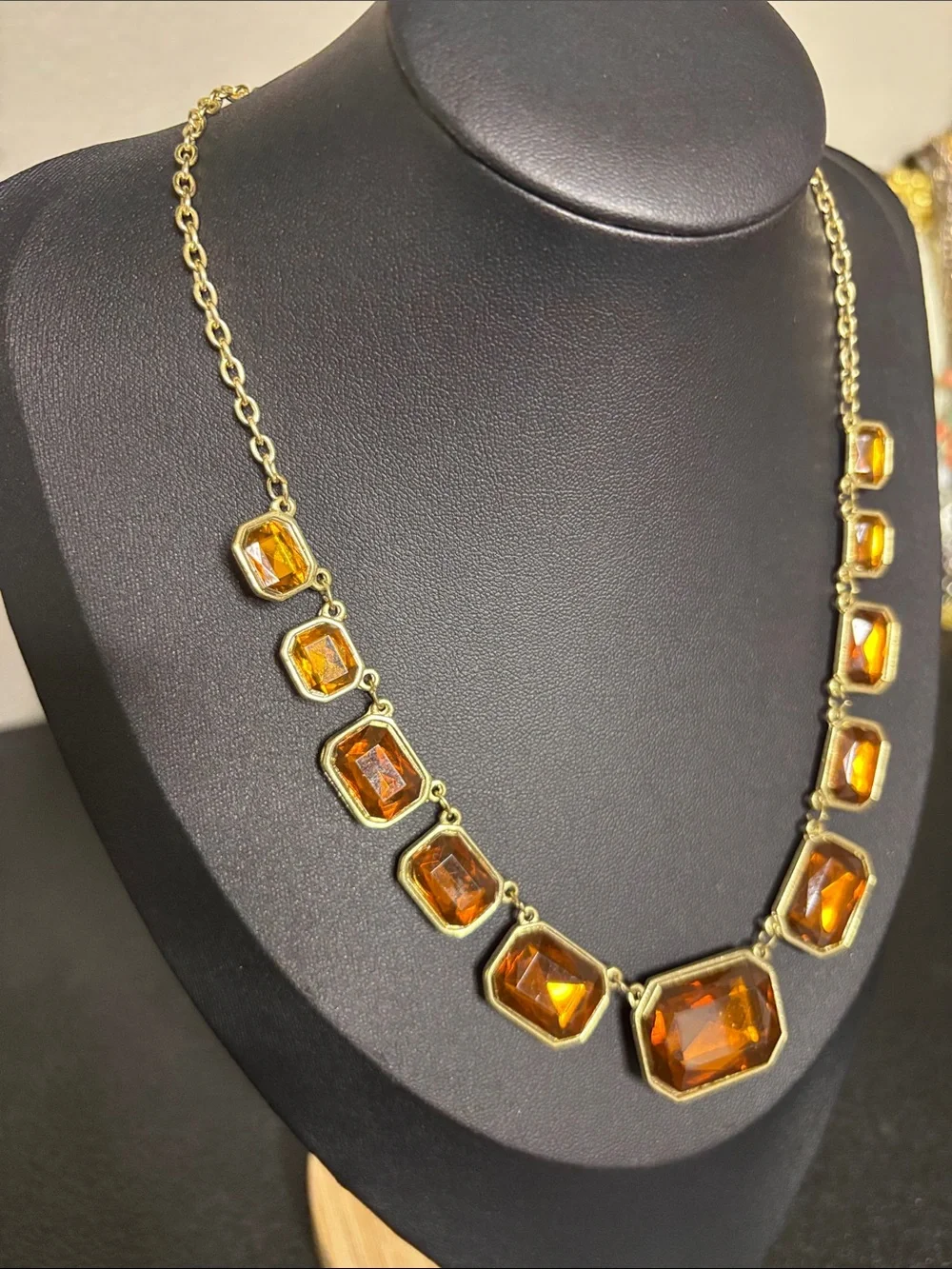 Elegant Gold-Tone Amber Look Statement Necklace - Women Jewelry
